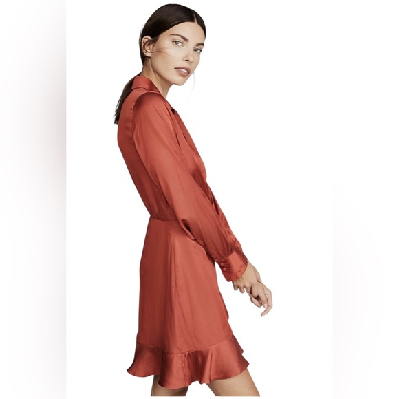NWT! Paige Tulip Red Parisa Embroidered Detail Satin Wrap Dress. Size XS. - Picture 6 of 14